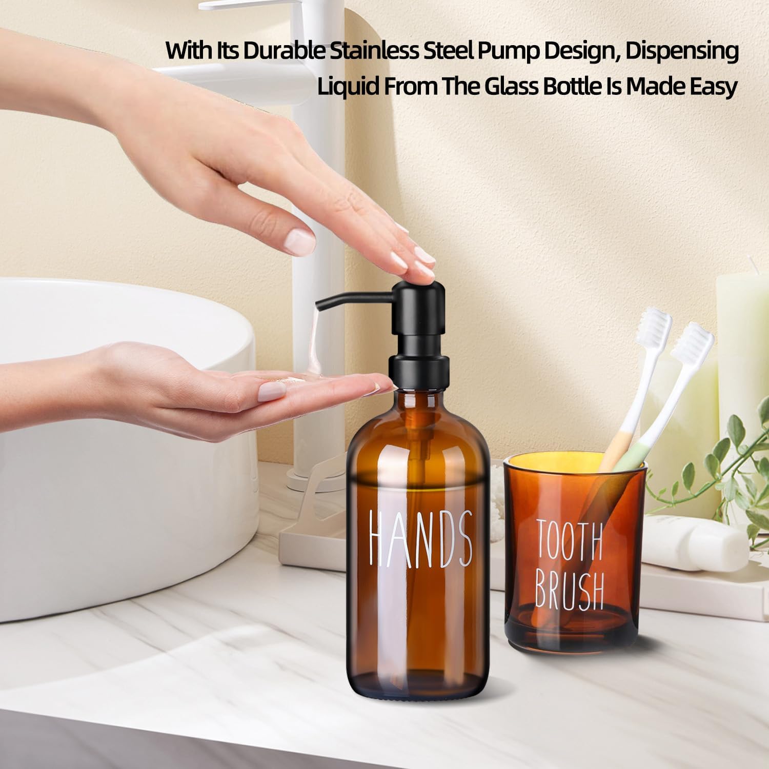 Bathroom Accessories Set, Glass Soap Dispenser, Soap and Toothbrush Holder, Qtip and Cotton Ball Holder -5 Pcs Bathroom Accessories Set, Glass Soap Dispenser, Soap and Toothbrush Holder, Qtip and Cotton Ball Holder -5 Pcs